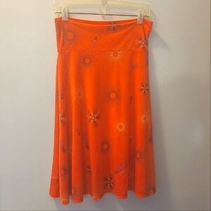 LuLaRoe Orange Abstract Star Print Azure A Line Skirt, Size Medium